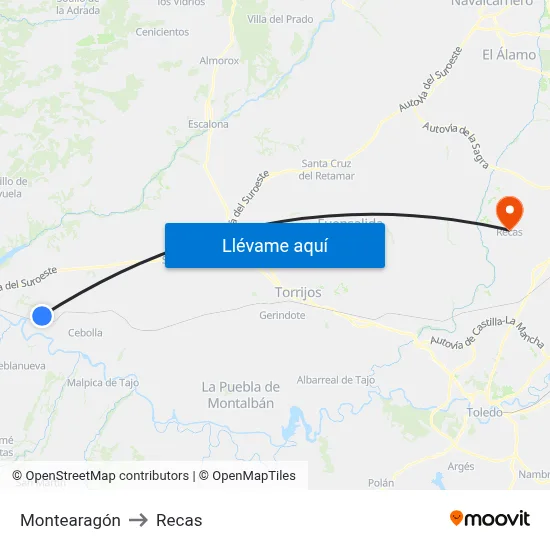 Montearagón to Recas map