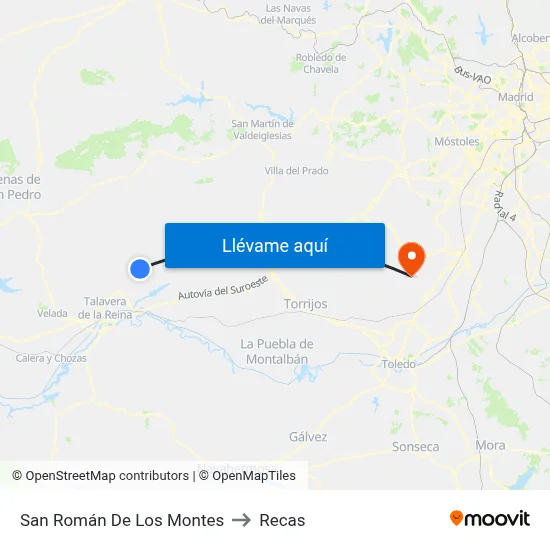 San Román De Los Montes to Recas map