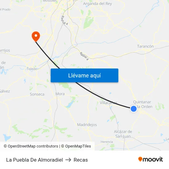 La Puebla De Almoradiel to Recas map