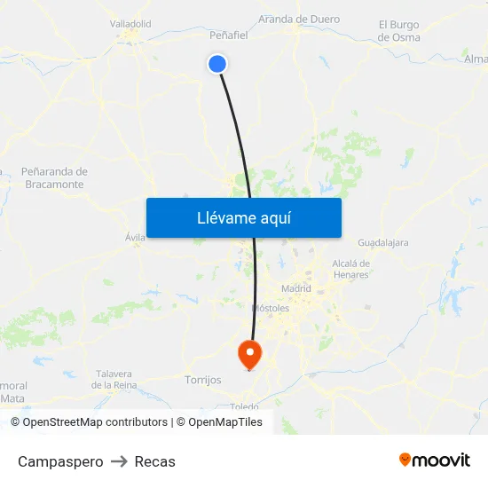 Campaspero to Recas map