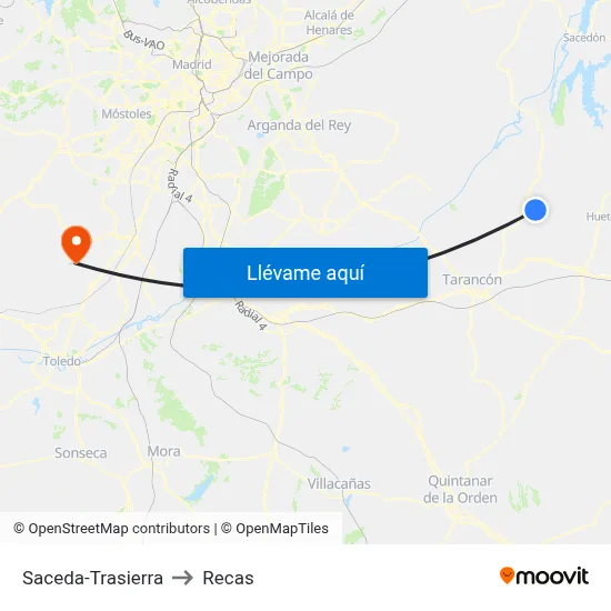 Saceda-Trasierra to Recas map