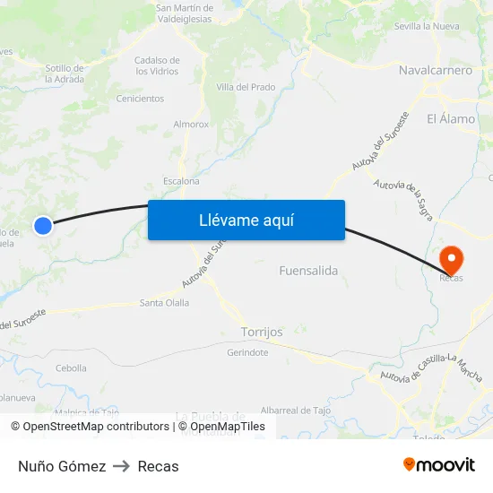 Nuño Gómez to Recas map