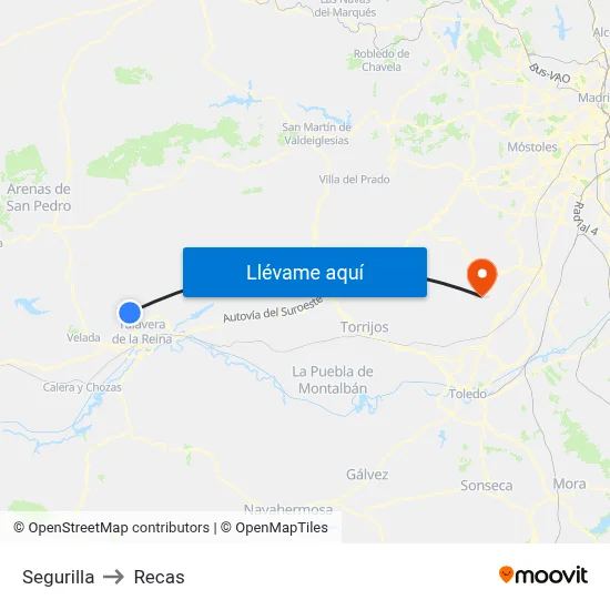 Segurilla to Recas map