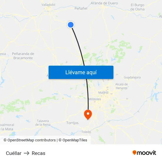 Cuéllar to Recas map