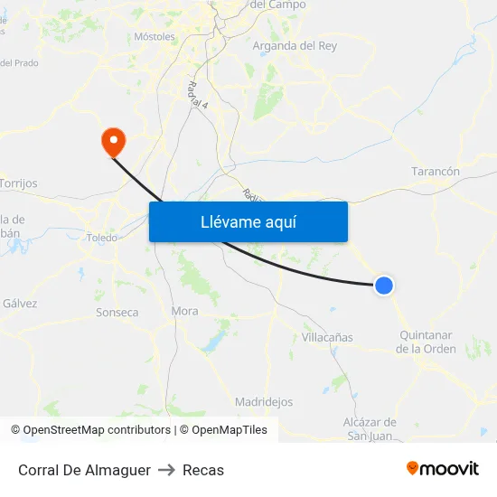 Corral De Almaguer to Recas map