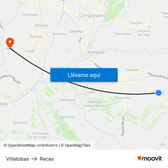 Villatobas to Recas map