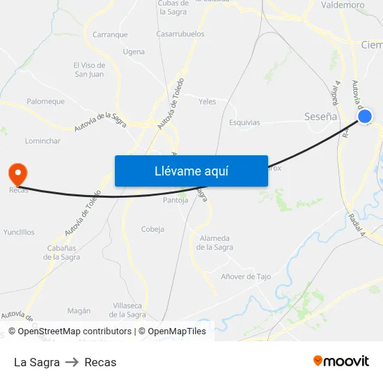 La Sagra to Recas map
