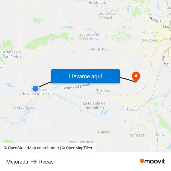 Mejorada to Recas map