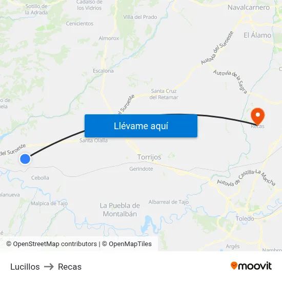 Lucillos to Recas map