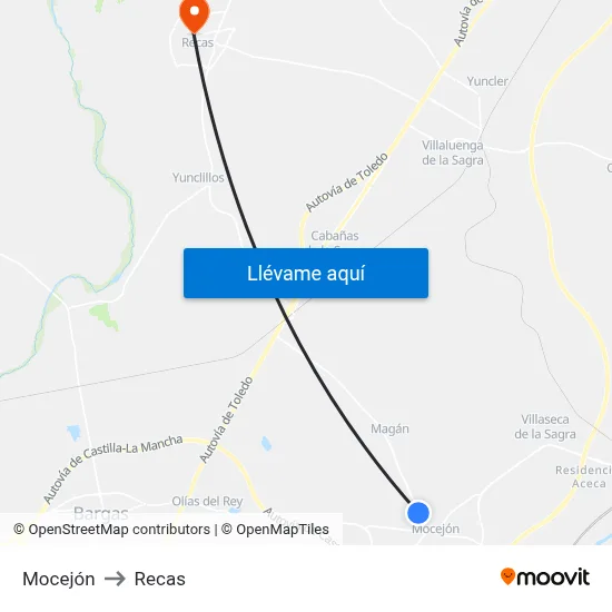 Mocejón to Recas map