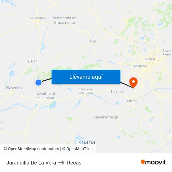 Jarandilla De La Vera to Recas map