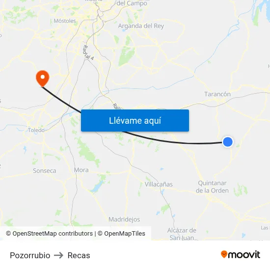 Pozorrubio to Recas map