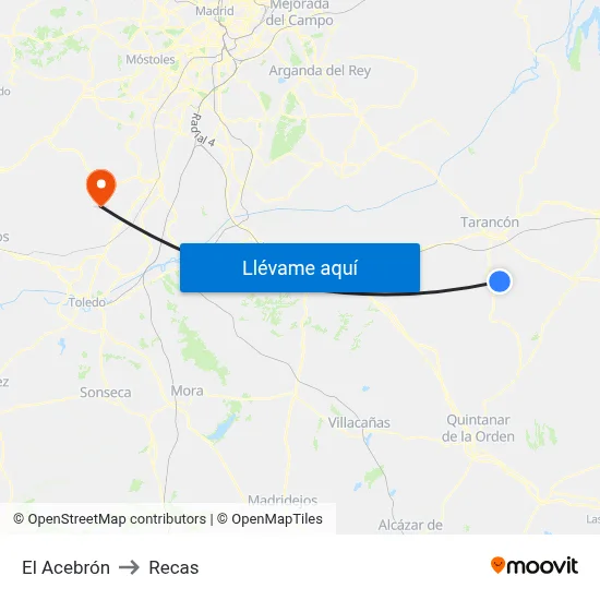 El Acebrón to Recas map