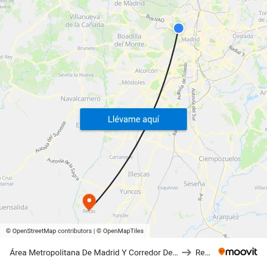 Área Metropolitana De Madrid Y Corredor Del Henares to Recas map