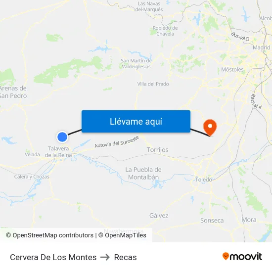 Cervera De Los Montes to Recas map