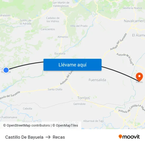 Castillo De Bayuela to Recas map