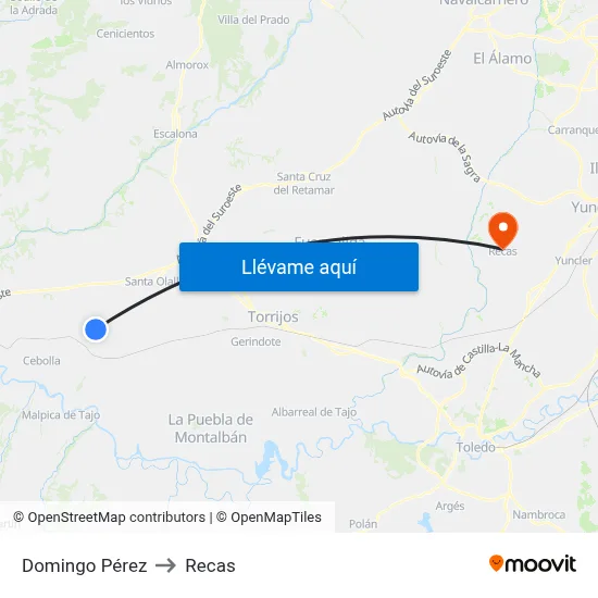 Domingo Pérez to Recas map