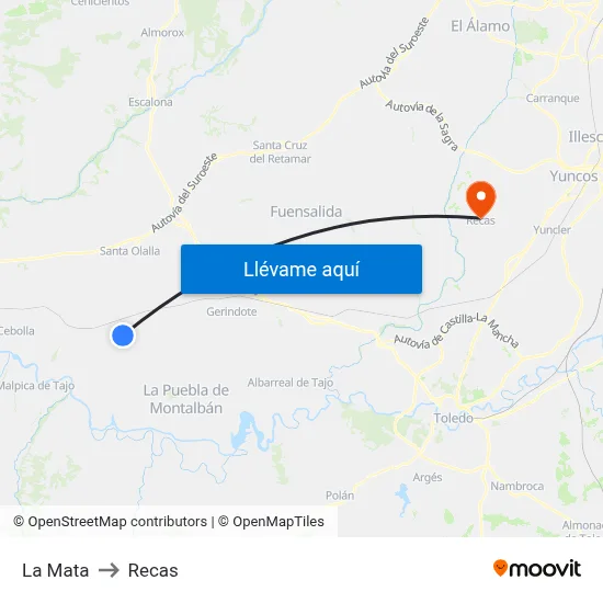 La Mata to Recas map