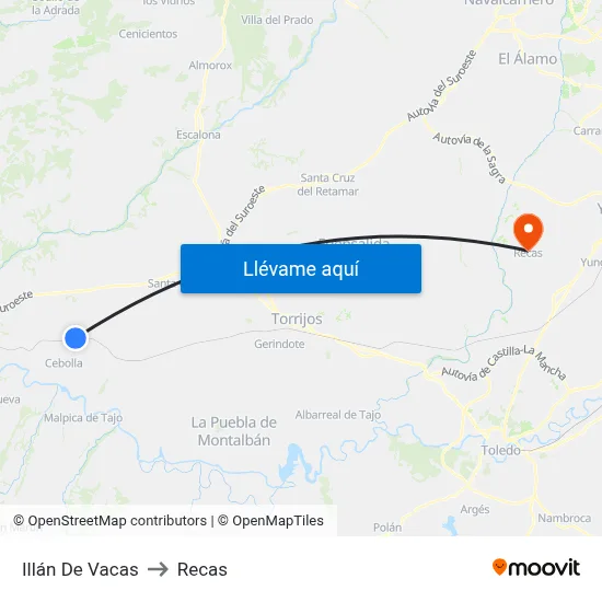 Illán De Vacas to Recas map