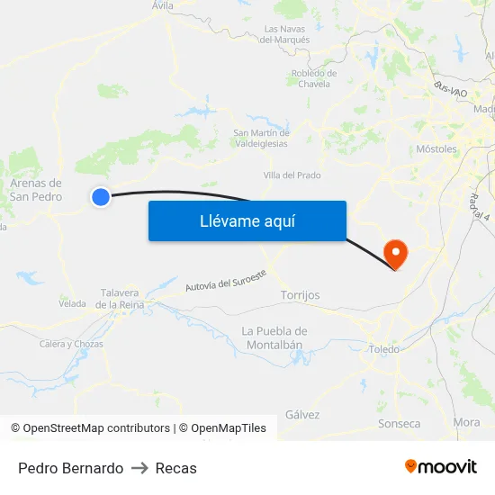 Pedro Bernardo to Recas map