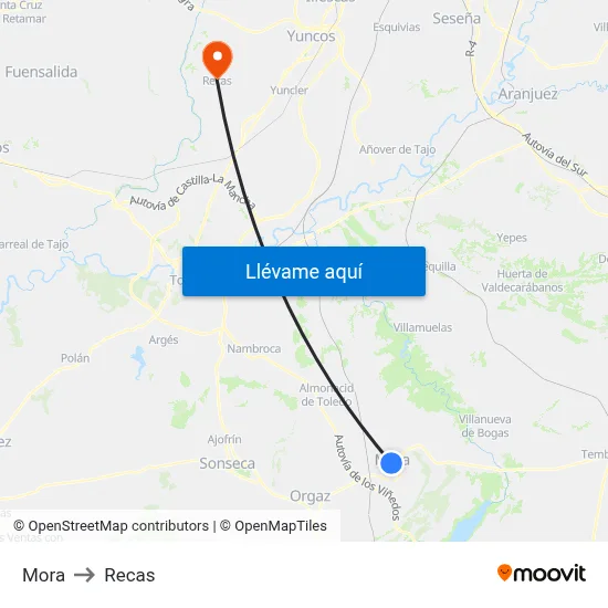 Mora to Recas map