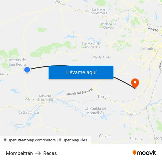 Mombeltrán to Recas map