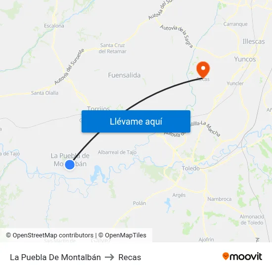La Puebla De Montalbán to Recas map