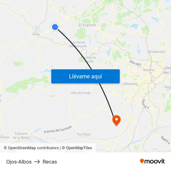 Ojos-Albos to Recas map
