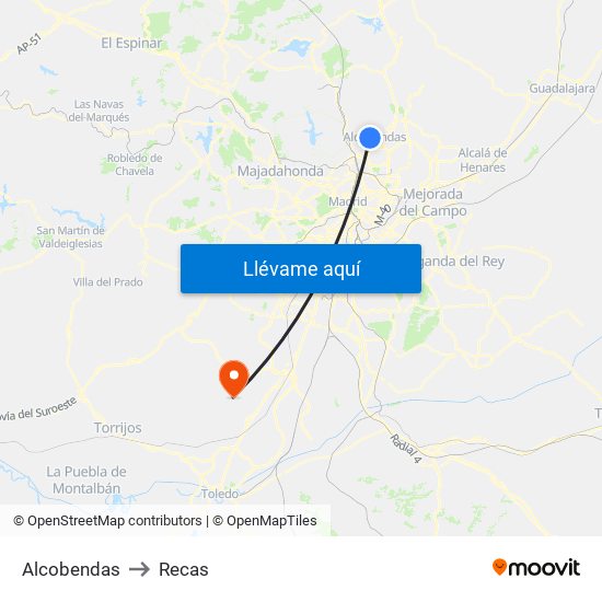 Alcobendas to Recas map