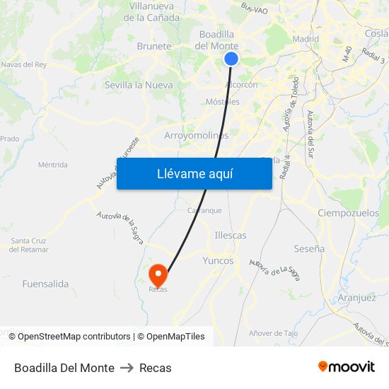 Boadilla Del Monte to Recas map