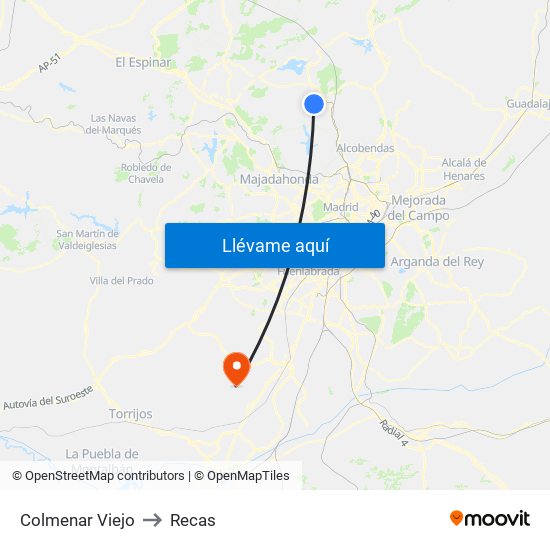 Colmenar Viejo to Recas map