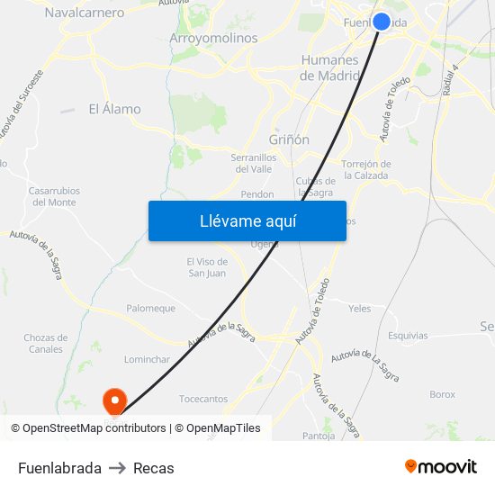 Fuenlabrada to Recas map
