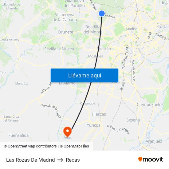 Las Rozas De Madrid to Recas map