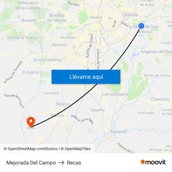 Mejorada Del Campo to Recas map