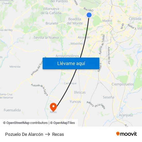 Pozuelo De Alarcón to Recas map