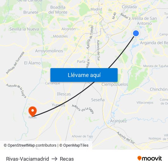 Rivas-Vaciamadrid to Recas map