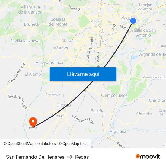 San Fernando De Henares to Recas map