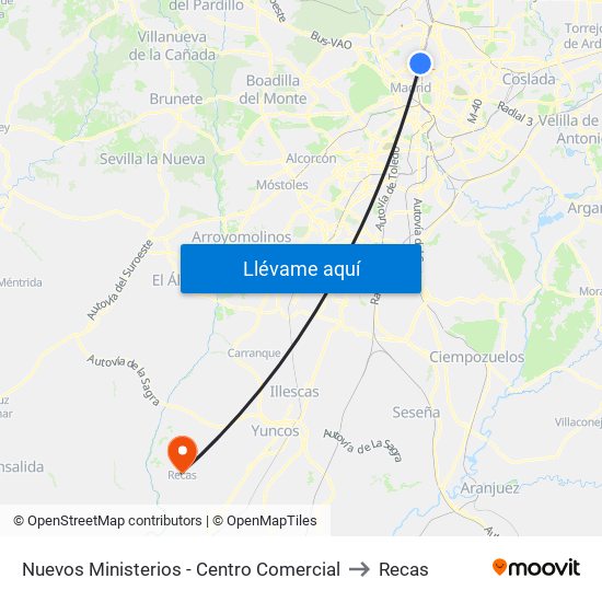 Nuevos Ministerios - Centro Comercial to Recas map