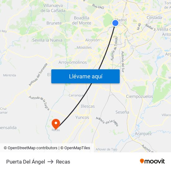 Puerta Del Ángel to Recas map