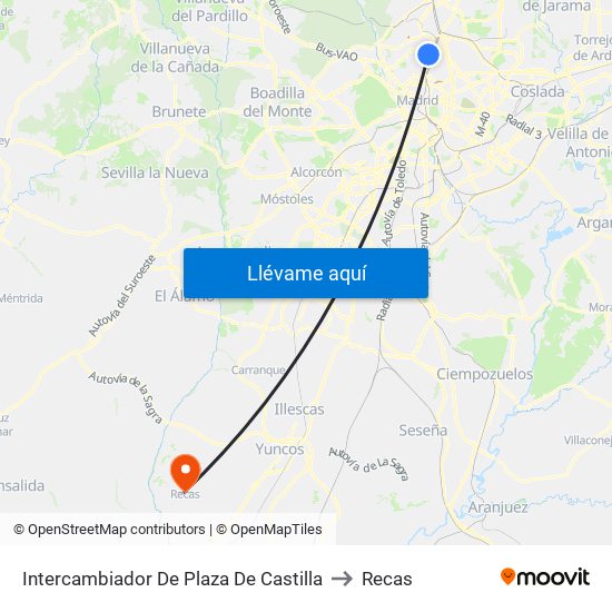 Intercambiador De Plaza De Castilla to Recas map