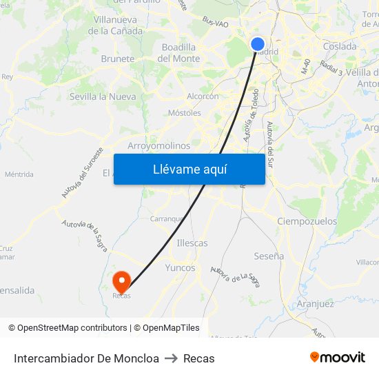 Intercambiador De Moncloa to Recas map