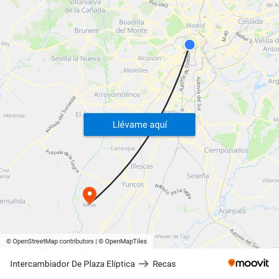 Intercambiador De Plaza Elíptica to Recas map