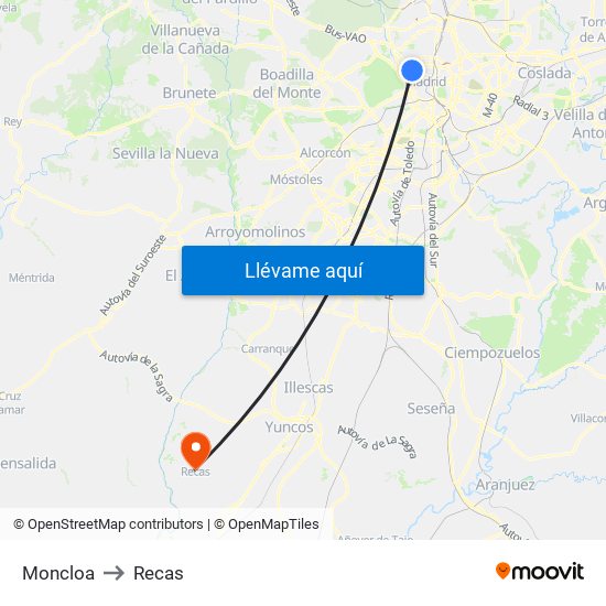 Moncloa to Recas map
