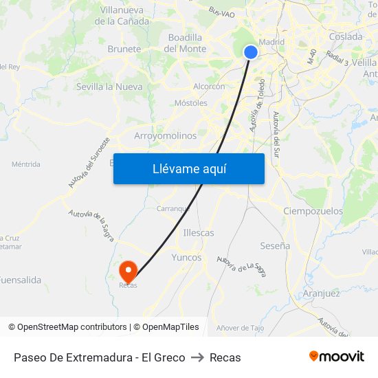 Paseo De Extremadura - El Greco to Recas map