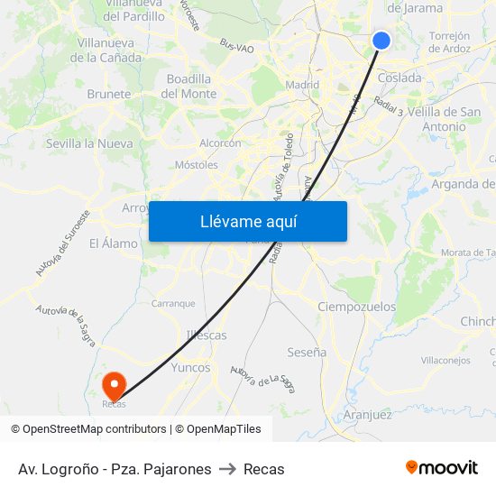 Av. Logroño - Pza. Pajarones to Recas map