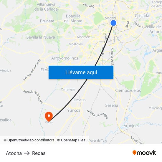 Atocha to Recas map