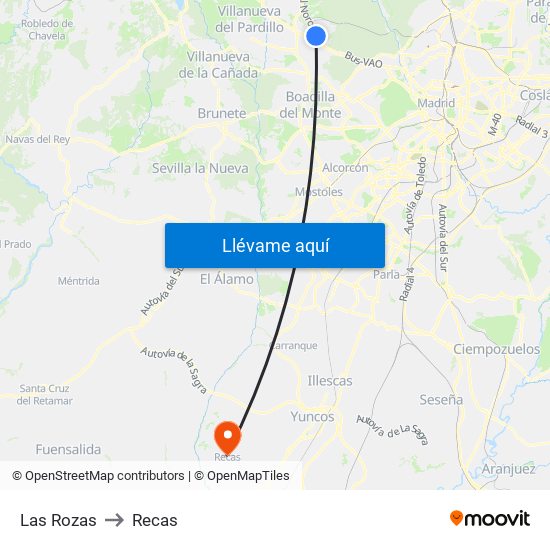 Las Rozas to Recas map