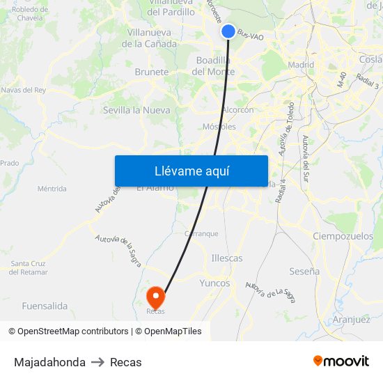 Majadahonda to Recas map
