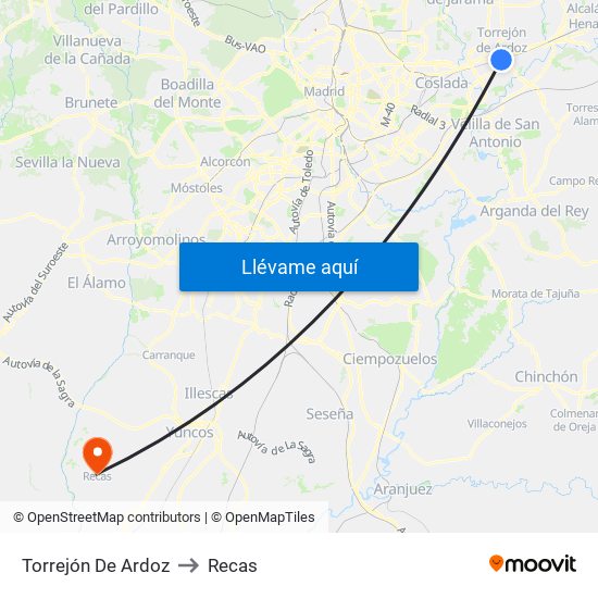 Torrejón De Ardoz to Recas map