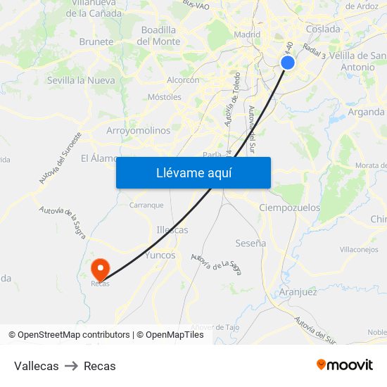 Vallecas to Recas map